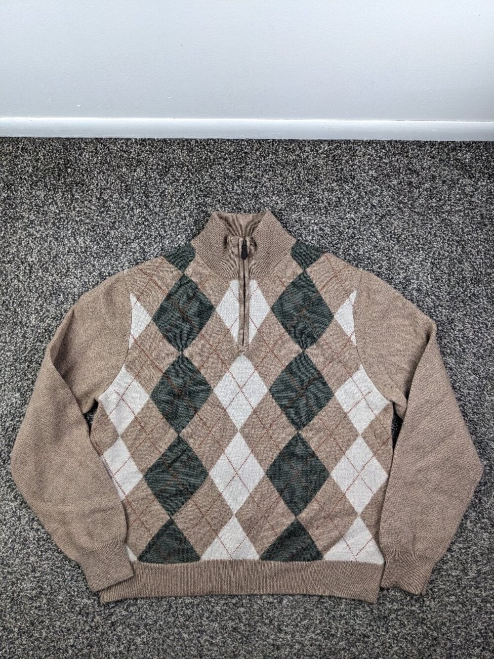 Brooks Brothers Sweater Extra Fine Wool 1/4 Zip Argyle Womens Large